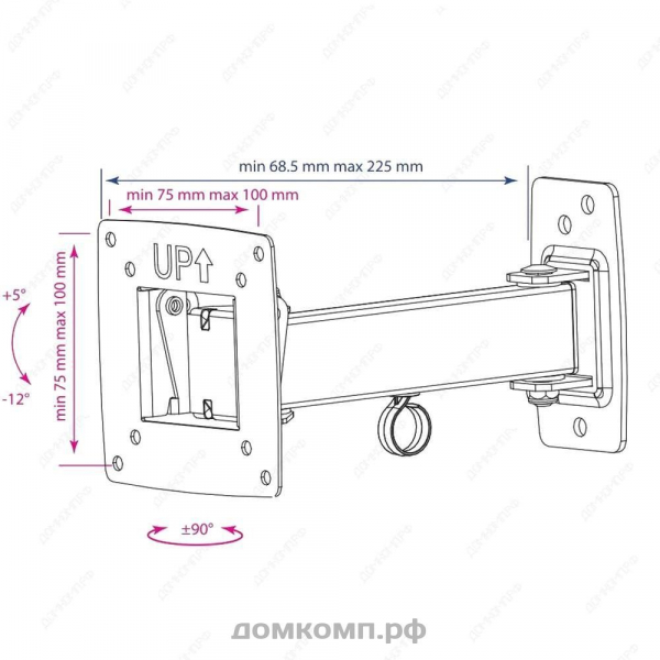 Кронштейн для ТВ Kromax OPTIMA-103 (VESA 75/100, наклон 15°, поворот 90°, до 25 кг) недорого. домкомп.рф